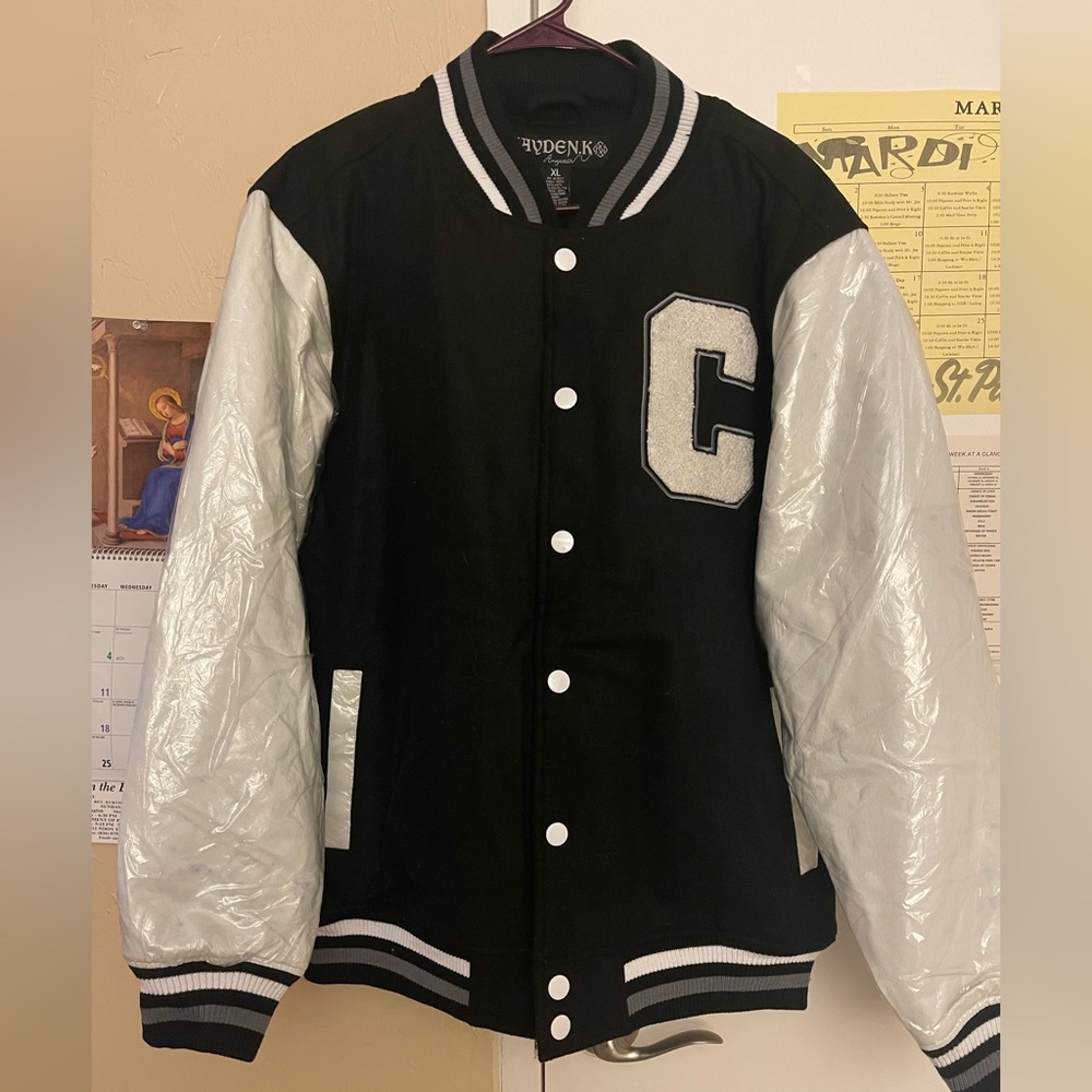 Hayden K Black and White Varsity Jacket varsity heavy duty tho